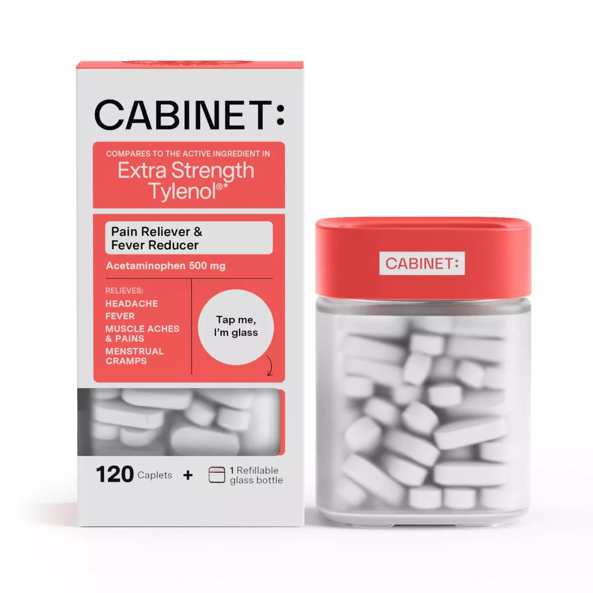 Cabinet Health Acetaminophen Pain Reliever and Fever Reducer Refillable Glass Bottle - 120ct | Target