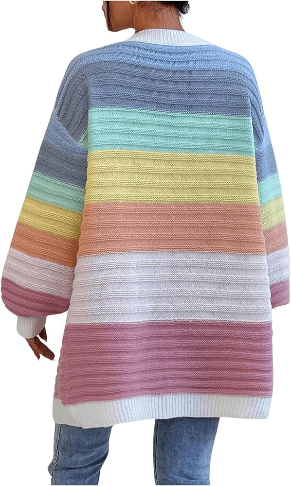 GORGLITTER Women's Colorful Color Block Cardigans Long Sleeve Open Front Knit Cardigan Sweaters | Amazon (US)