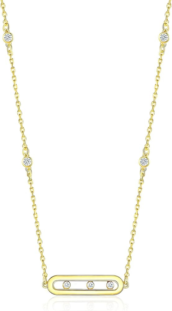 SNGIA 18K Gold Plated Stackable Adjustable Curved Horizontal Bar with CZ Pendant Necklace For Wom... | Amazon (US)