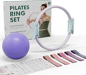 PAETA Pilates Ring Set – 14” Magic Circle (38 lbs Resistance), 9.8” Pilates Ball, 5 Resista... | Amazon (US)