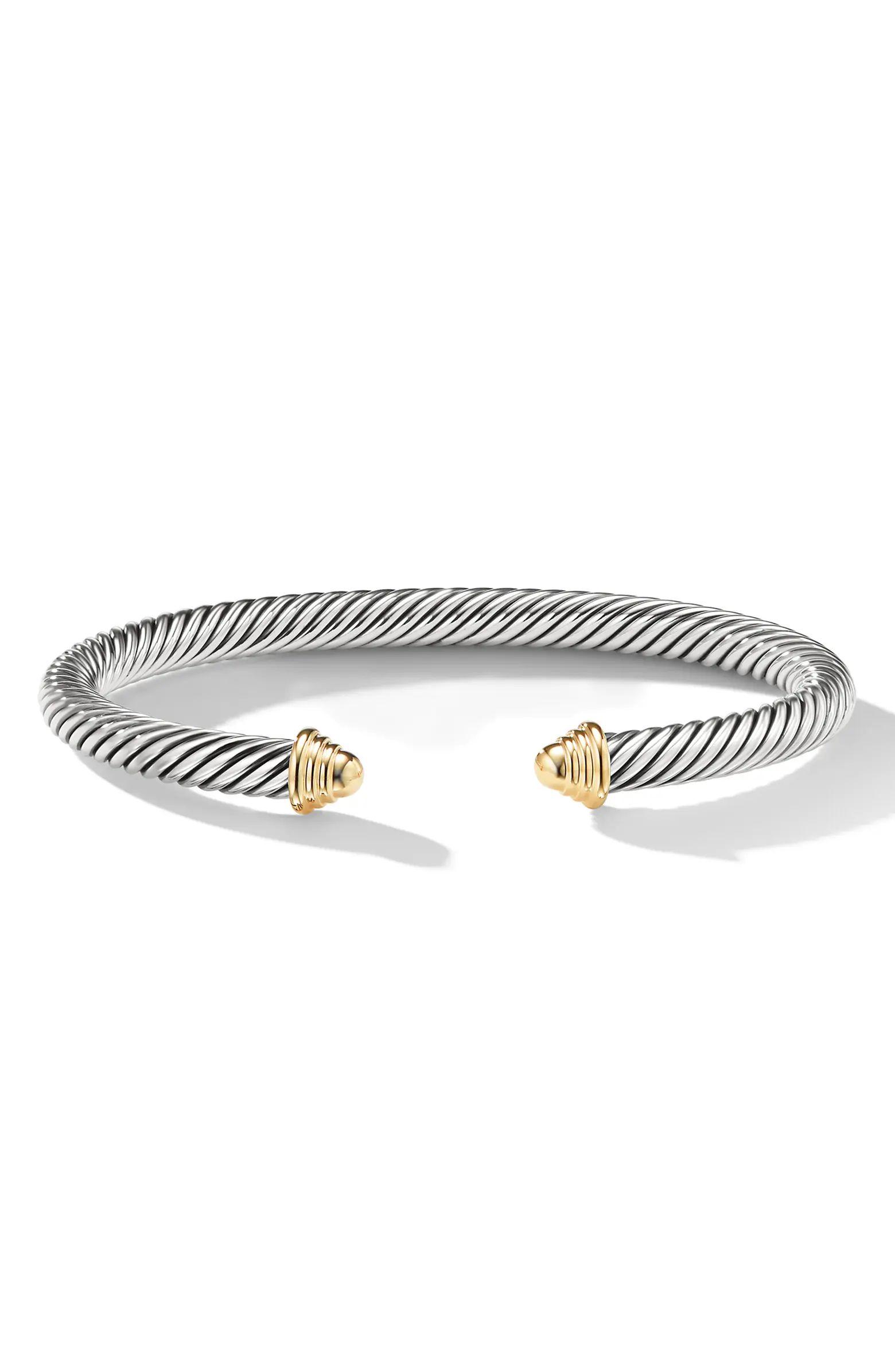 Classic Cable Bracelet in Sterling Silver with 14K Yellow Gold Domes, 5mm | Nordstrom