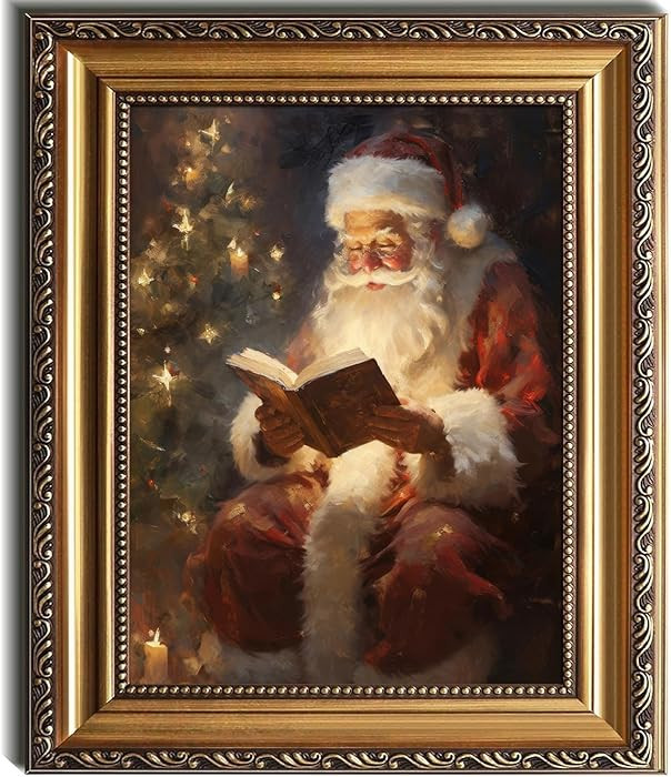 Kizbok Gold Framed Wall Art for Vintage Christmas Decor, Antique Santa Claus Reading Book Christm... | Amazon (US)