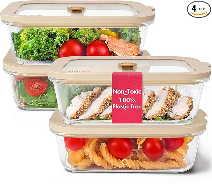 Non-Toxic 35 Oz (4.4 Cup) Glass Storage Containers with Lids – Plastic Free Meal Prep Container... | Amazon (US)