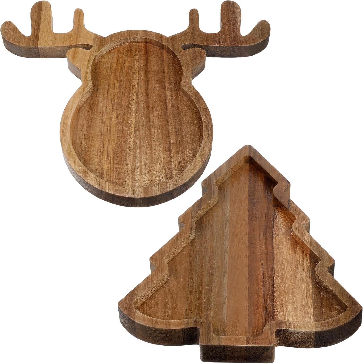 Sliner 2 Pcs Christmas Acacia Wood Serving Platter Tree and Antler Shaped Wooden Food Dish Displa... | Amazon (US)