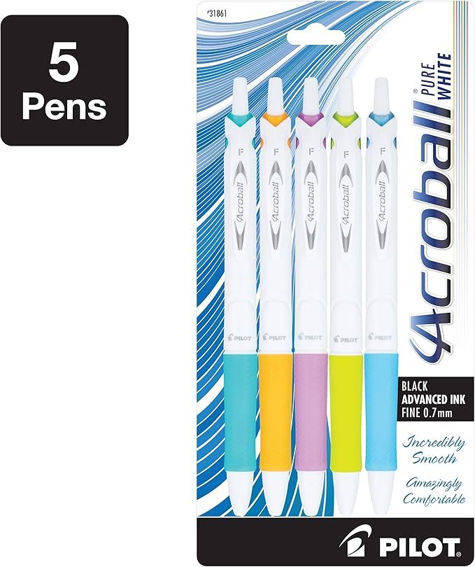 PILOT Acroball PureWhite Advanced Ink Refillable & Retractable Ball Point Pens with Turquoise/Ora... | Amazon (US)
