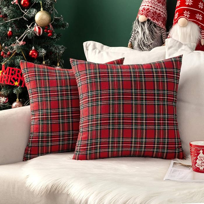MIULEE Christmas Set of 2 Scottish Tartan Plaid Throw Pillow Covers Farmhouse Classic Decorative ... | Amazon (US)