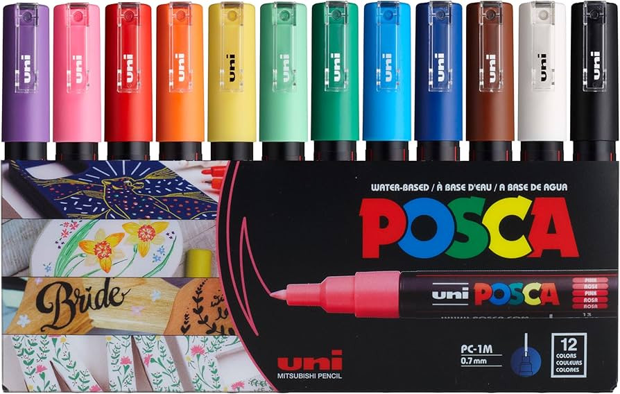 12 Posca Paint Markers, 1M Markers with Extra Fine Tips, Posca Marker Set of Acrylic Paint Pens |... | Amazon (US)