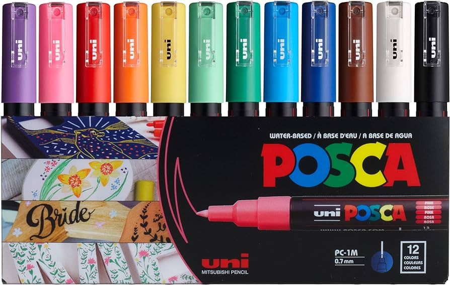 12 Posca Paint Markers, 1M Markers with Extra Fine Tips, Posca Marker Set of Acrylic Paint Pens |... | Amazon (US)