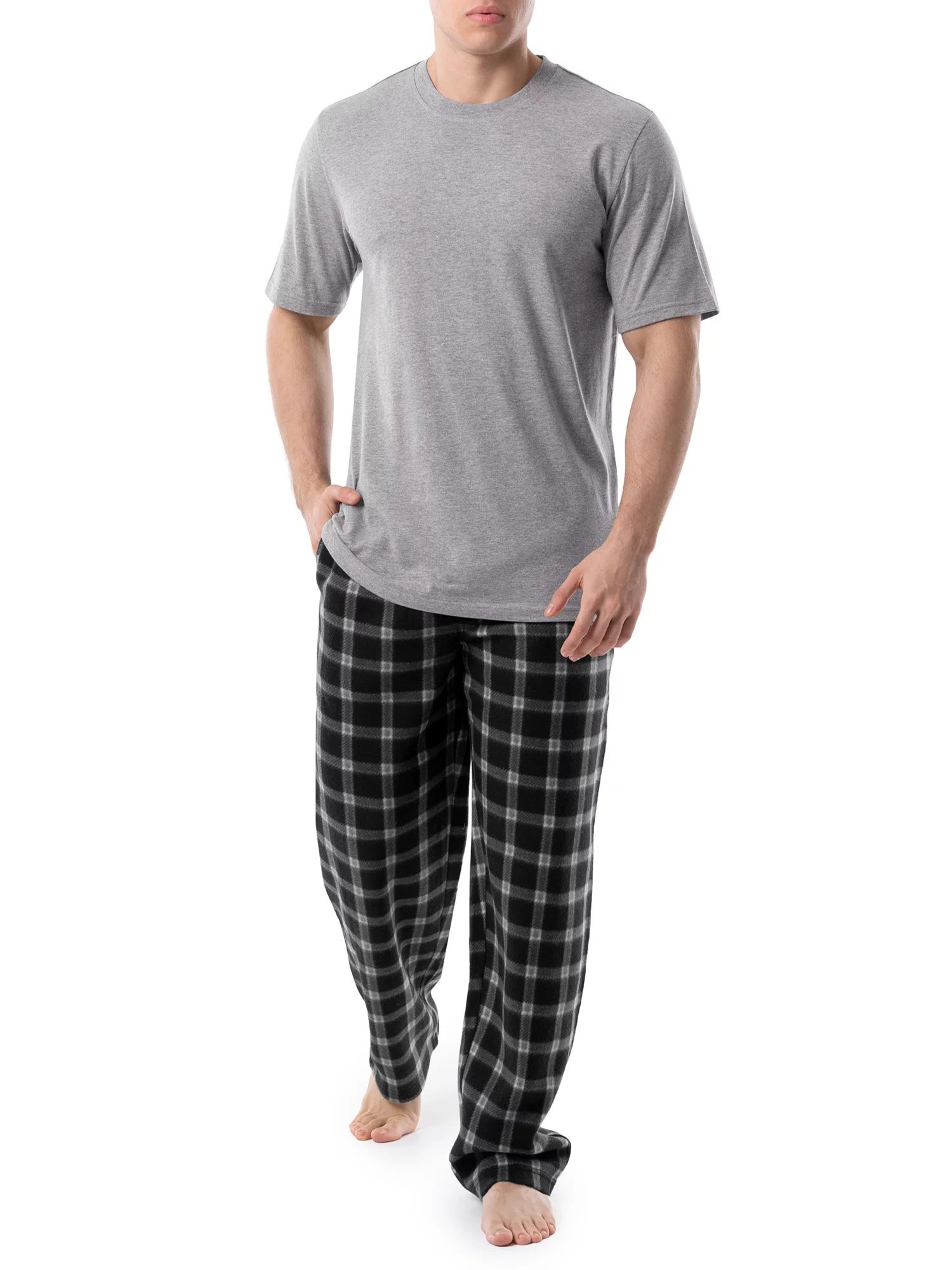 Fruit Of The Loom Men's Short Sleeve Crew Neck Top and Fleece Pajama Pant Set - Walmart.com | Walmart (US)