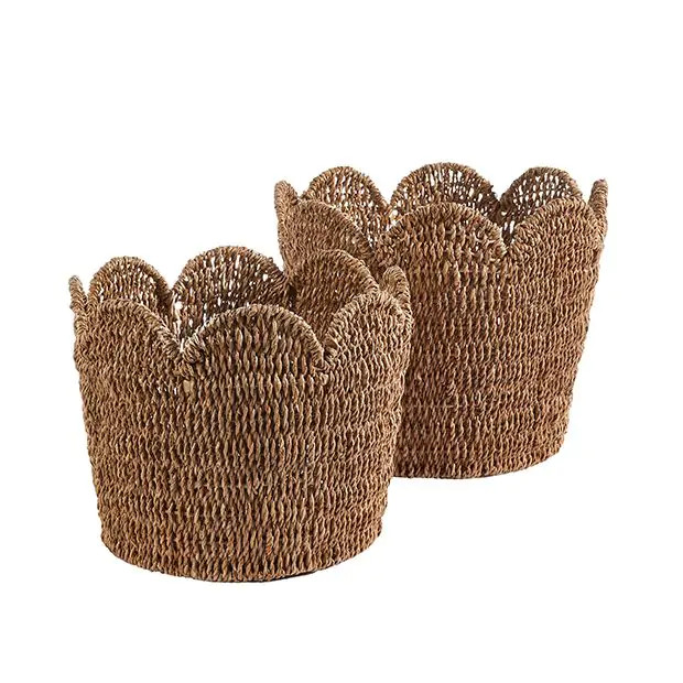 Scalloped Edge Decorative Basket Set of 2 | Antique Farm House