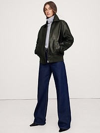 Oversized Distressed Leather Bomber Jacket | Banana Republic (US)