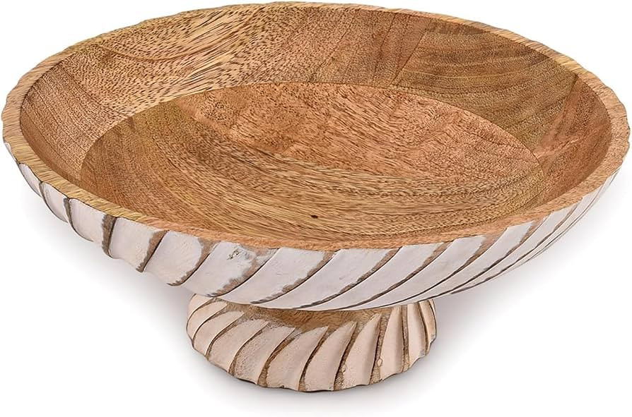 NIRMAN FRUIT BOWL Mango Wood Fruit Bowl Pedestal Bowl for Table D\u00e9cor, Wooden Fruit Bowl for... | Amazon (US)