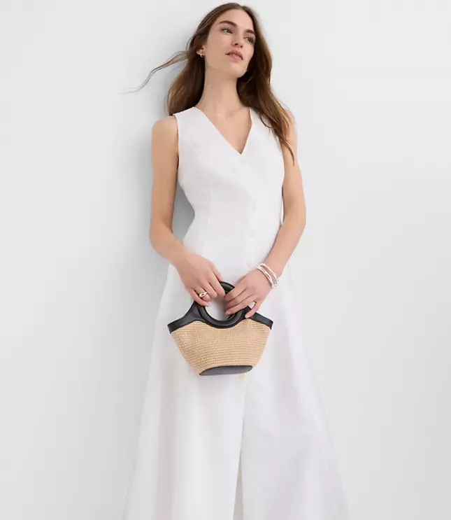 Petite Linen Cotton Vest Midi Dress | LOFT