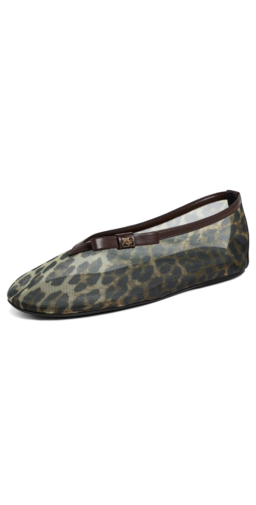 GANNI Jenny Printed Mesh Bow Ballerina Flats Almond Milk 40 | Shopbop