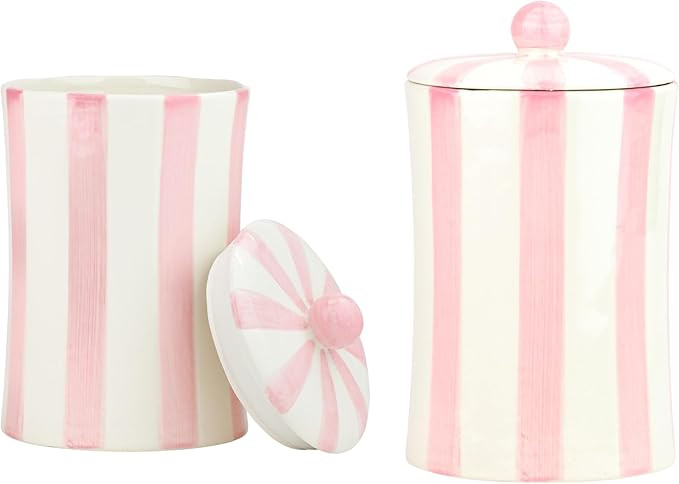 10 Strawberry Street Pink Patisserie Stripe Ceramic Canister Set, Set of 2 (Eclair) | Amazon (US)
