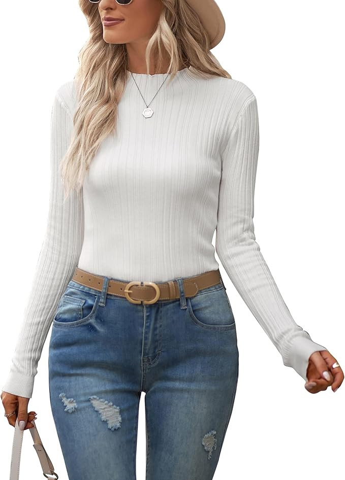 OUGES Women's Lightweight Stretchy Long Sleeve Pullover Cable Knit Mock Turtleneck Sweater | Amazon (US)