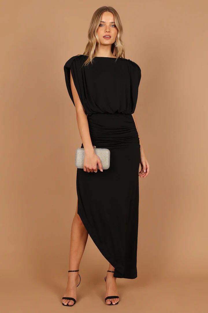 Roma Open Back Drape Midi Dress - Black | Petal & Pup (US)