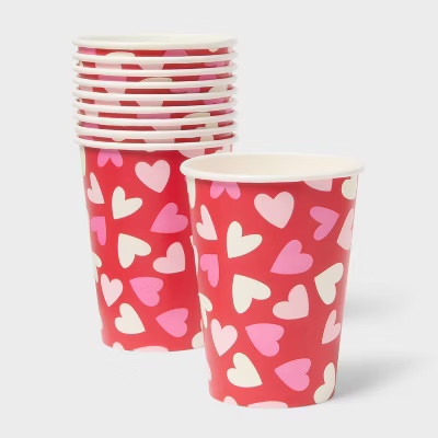 10ct 9oz Valentine's Day Multi Heart Toss Paper Cups Red - Spritz™ | Target