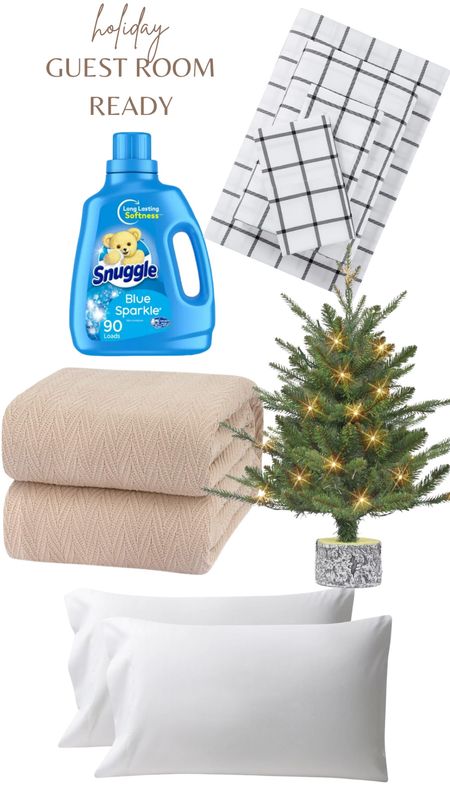 #walmartpartner Guest room ready for the holidays with @walmart 

Snuggle Blue Sparkle liquid fabric softener, table, top, Christmas tree, black and white sheet, set, blanket, bedding, white pillowcases

#WalmartPartner #IYWYK 
@snuggle_bear @walmart

#LTKHoliday #LTKCyberWeek #LTKhome