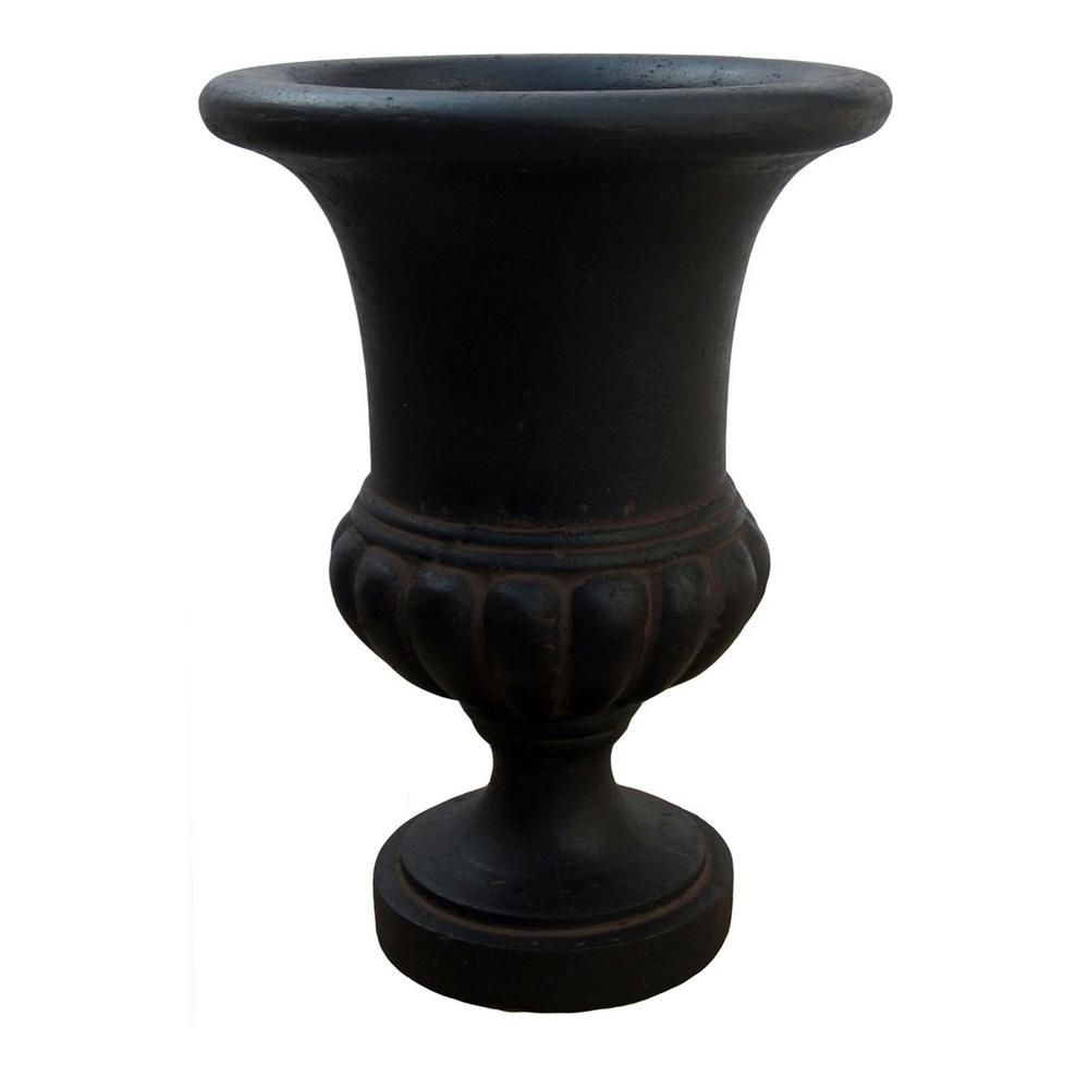 21 in. H in Aged Charcoal Cast Stone Bulbous Urn | The Home Depot