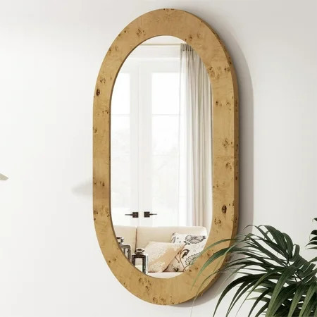 SHYFOY Oval Wall Mirror, 35.4 x 23.6 Inch Natural Burlwood Wooden Frame Decorative Accent Mirror for Entryway, Fireplace Mantel, Living Room Wall Decor | Walmart (US)