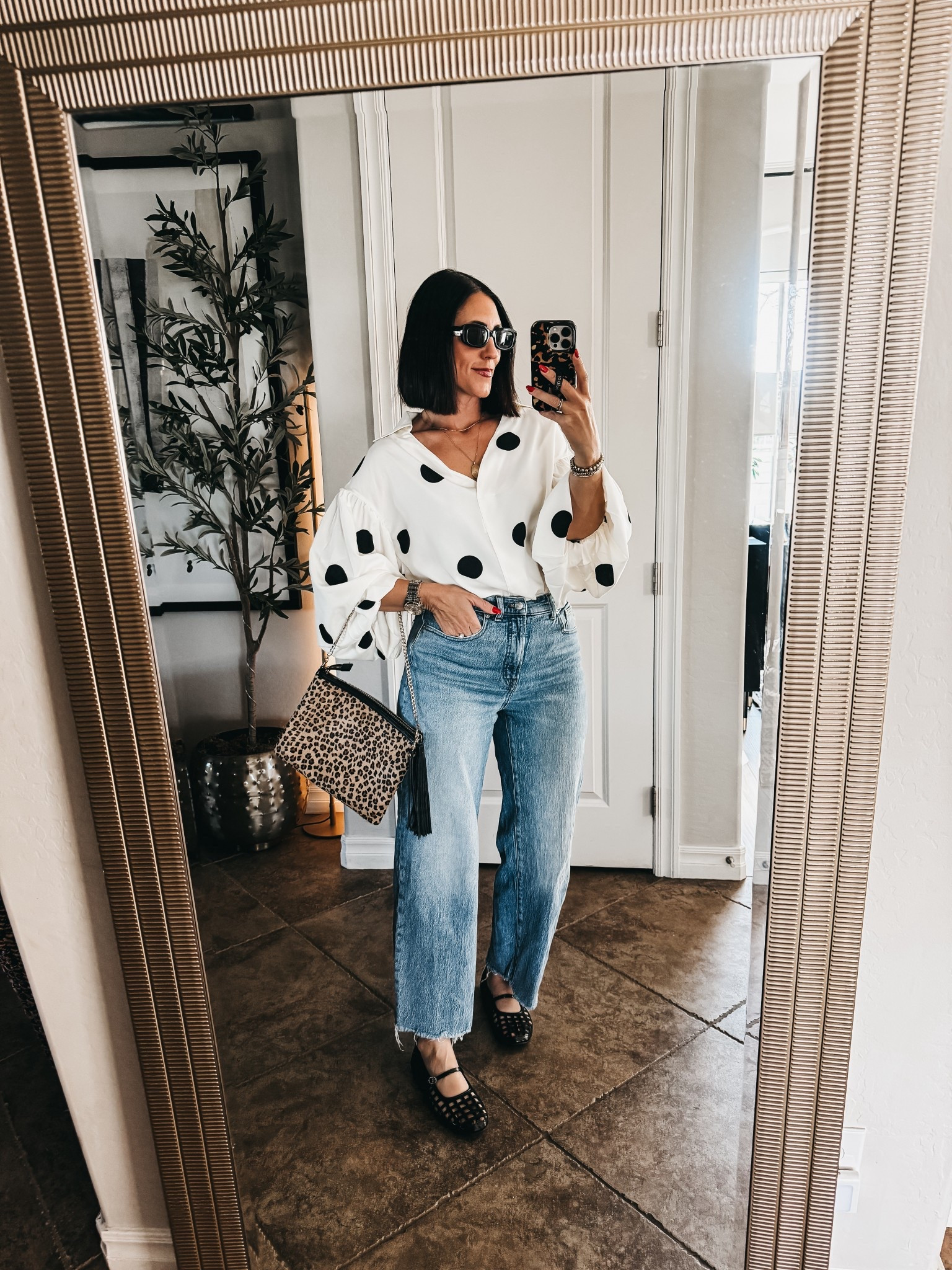 Happy hour look! 🖤 WIW for bday happy hour 🖤
This super fun polkadot balloon sleeve blouse is gorgeous — wearing size small ￼

Amazon find!! 🖤🙌🏻🖤￼

Date night look, date night outfit, casual, dressy look, Amazon, Amazon fashion, ballet flats, Maryjane Flats, madewell denim, dressy casual outfit with jeans ￼

#LTKOver40 #LTKootd #LTKSaleAlert