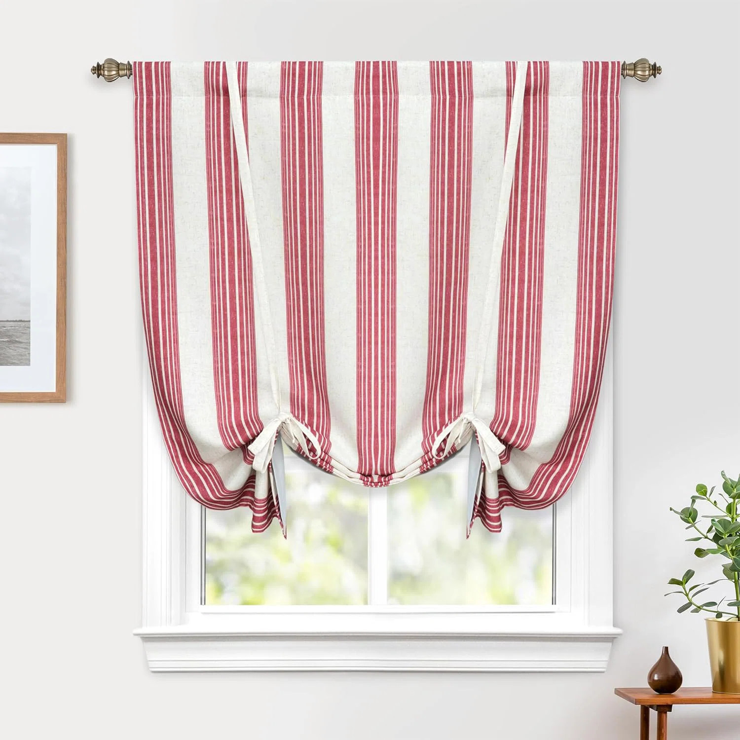 Linen Striped Room Darkening Thermal Rod Pocket Single Tie Up Curtain Panel | Wayfair North America