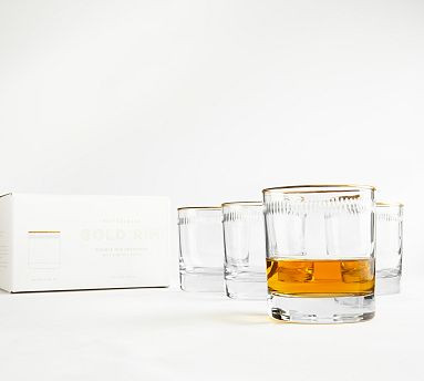 Etched Gold Rim Handcrafted Double Old Fashioned Glasses - Set of 4 | Pottery Barn (US)