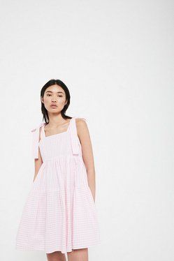Gingham Tie Shoulder Mini Dress | Warehouse UK & IE