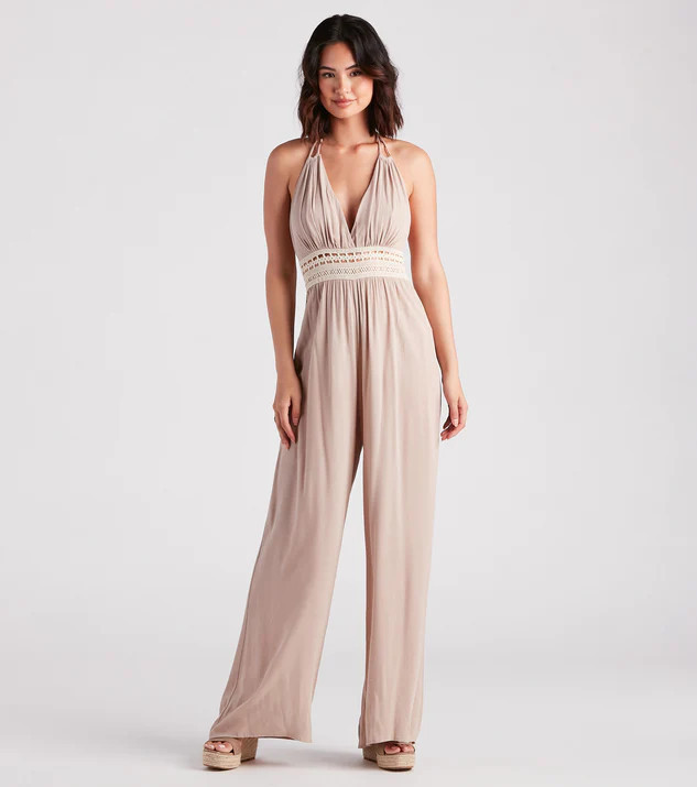 Wandering Bliss Halter Crochet Jumpsuit | Windsor Stores