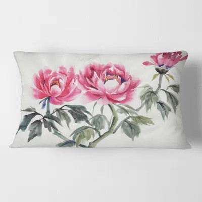 Vintage Purple Peonies Branch - Traditional Printed Pillow | Wayfair North America