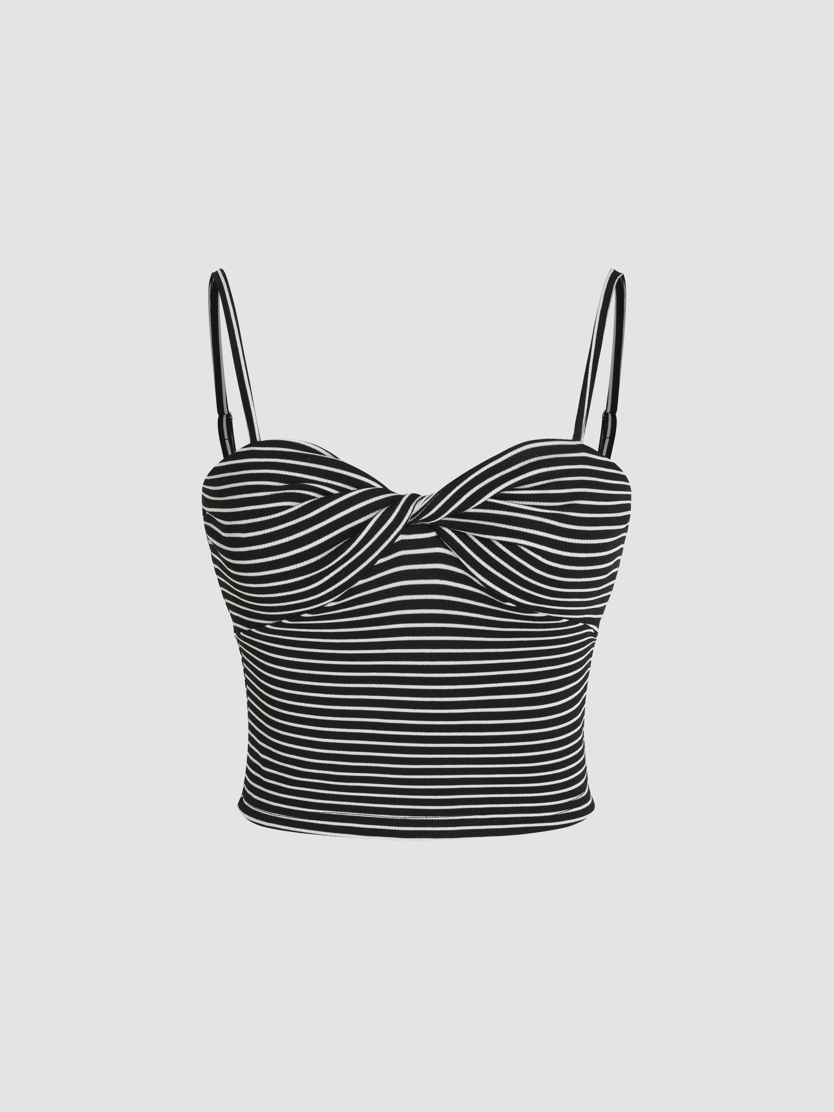 Cute Tops Rib Striped Twist Crop Top For Daily Casual | Cider