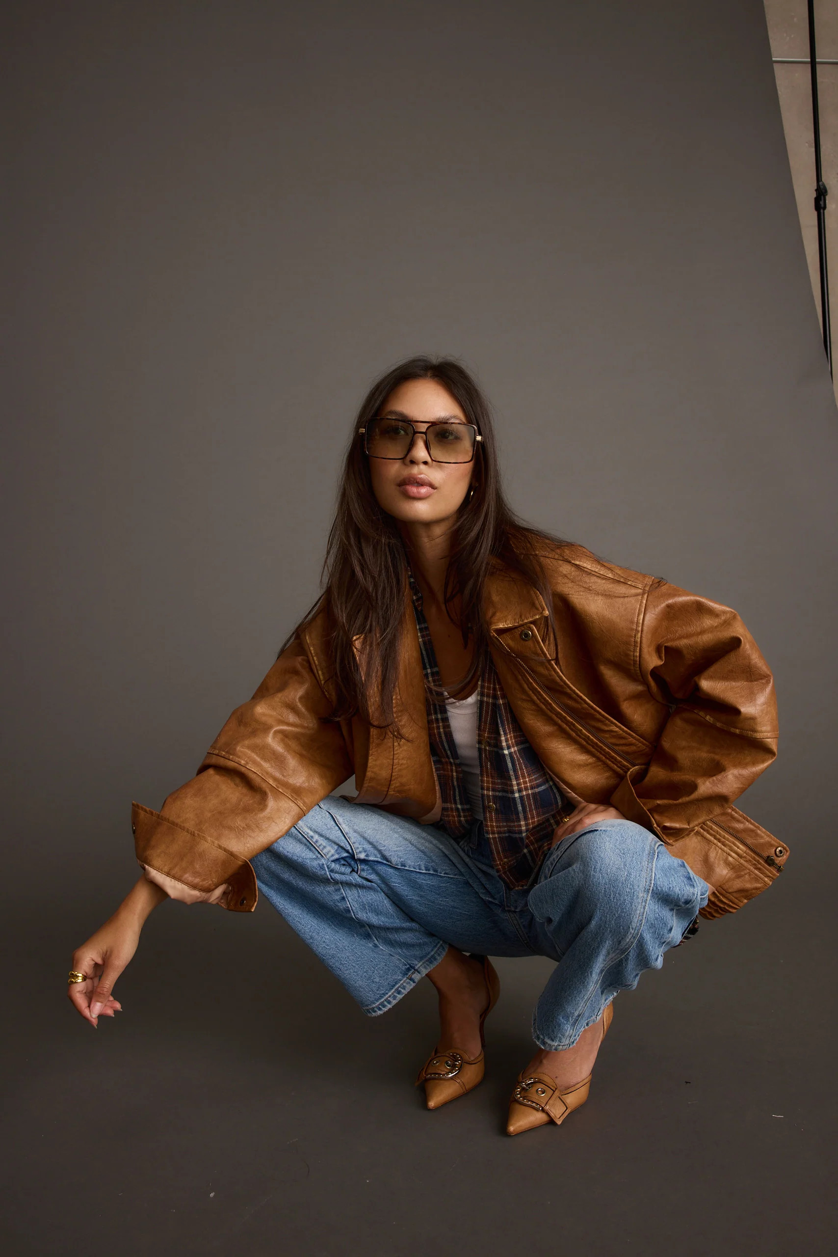 London Calling Cognac Oversized Faux Leather Jacket | 12th Tribe