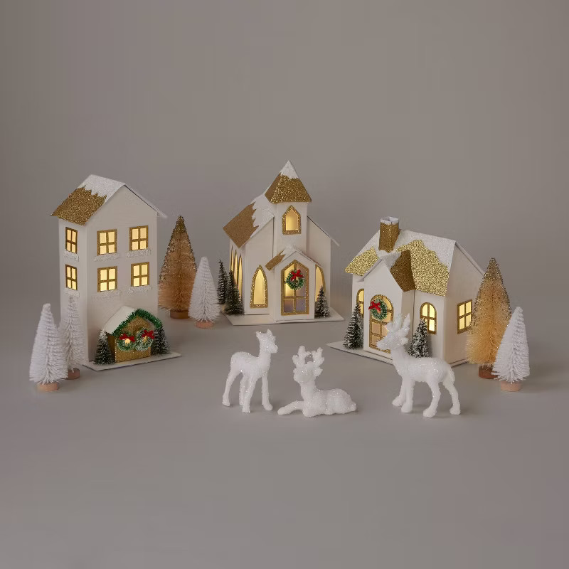 12pc Battery Operated Decorative Village Kit White/Gold  - Wondershop™ | Target