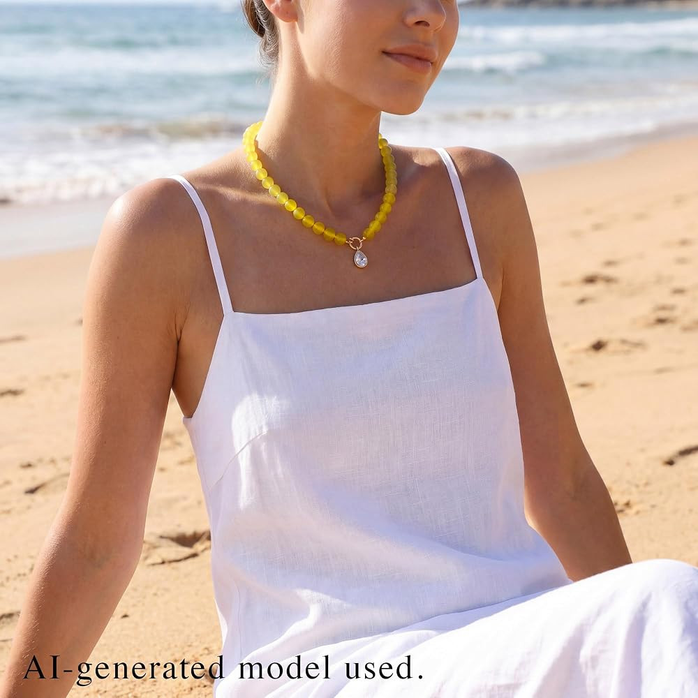 Multicolor Resin Bead Necklace with CZ Drop Pendant for Women | Amazon (US)