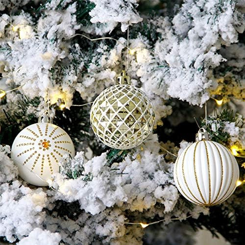 30PCS Christmas Balls Ornaments,60MM Gold&White Painted Shatterproof Festive Wedding Hanging Ornamen | Amazon (US)