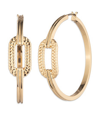 Gold-Tone Herringbone Link Hoop Earrings | Macy's