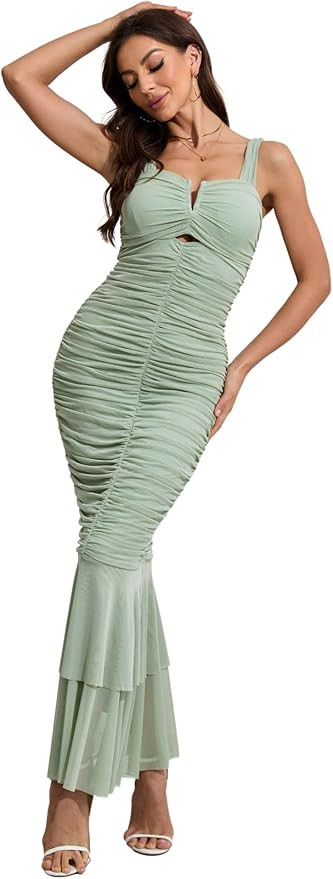 CHARTOU Women's Sleeveless Strappy Prom Party Evening Ruched Bodycon Mermaid Fishtail Maxi Dress | Amazon (US)