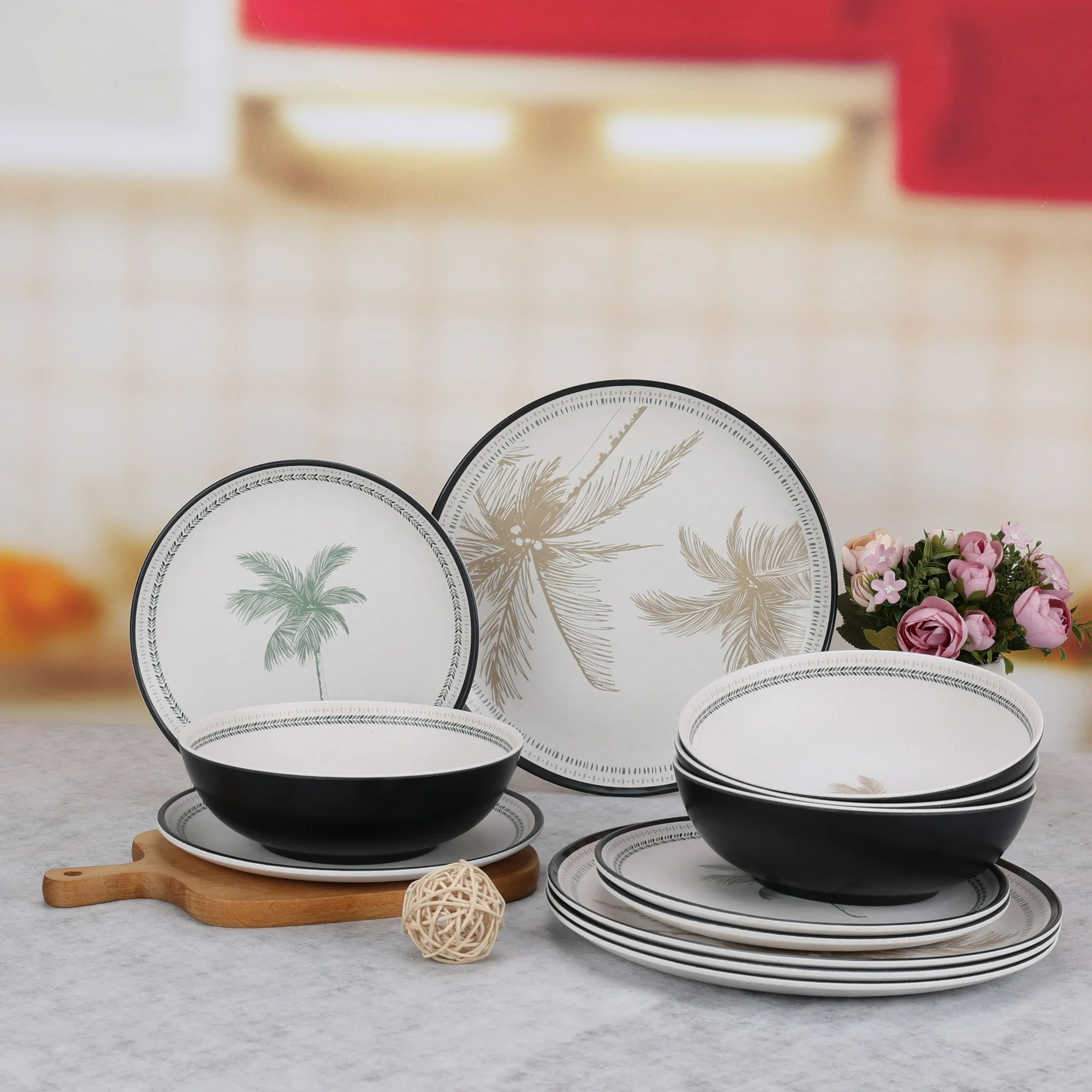 Hometrends Palm Bamboo Melamine Dinnerware Set 12-Piece | Walmart (CA)