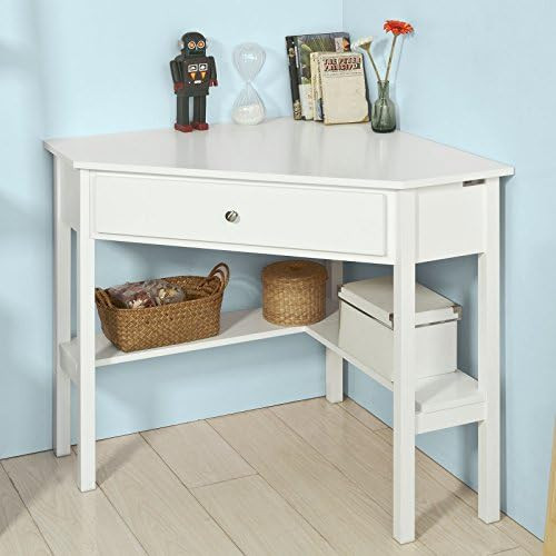 Haotian FWT31-W, White Corner Desk, Triangle Computer Desk with Drawer and Shelf, Home Office Desk,  | Amazon (US)