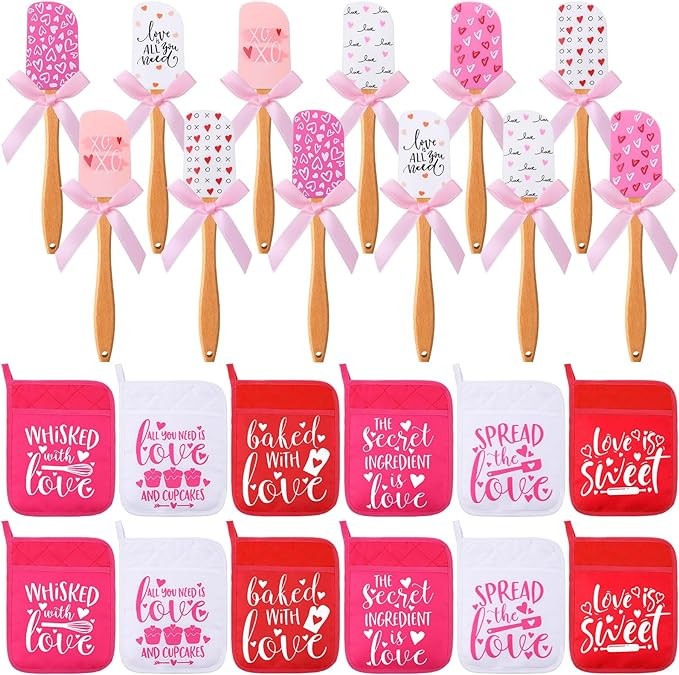 Maxcheck 24 Pcs Valentine's Day 9 x 7 Inch Pot Holders 11 x 2 Inch Silicone Spatula Set Valentine... | Amazon (US)
