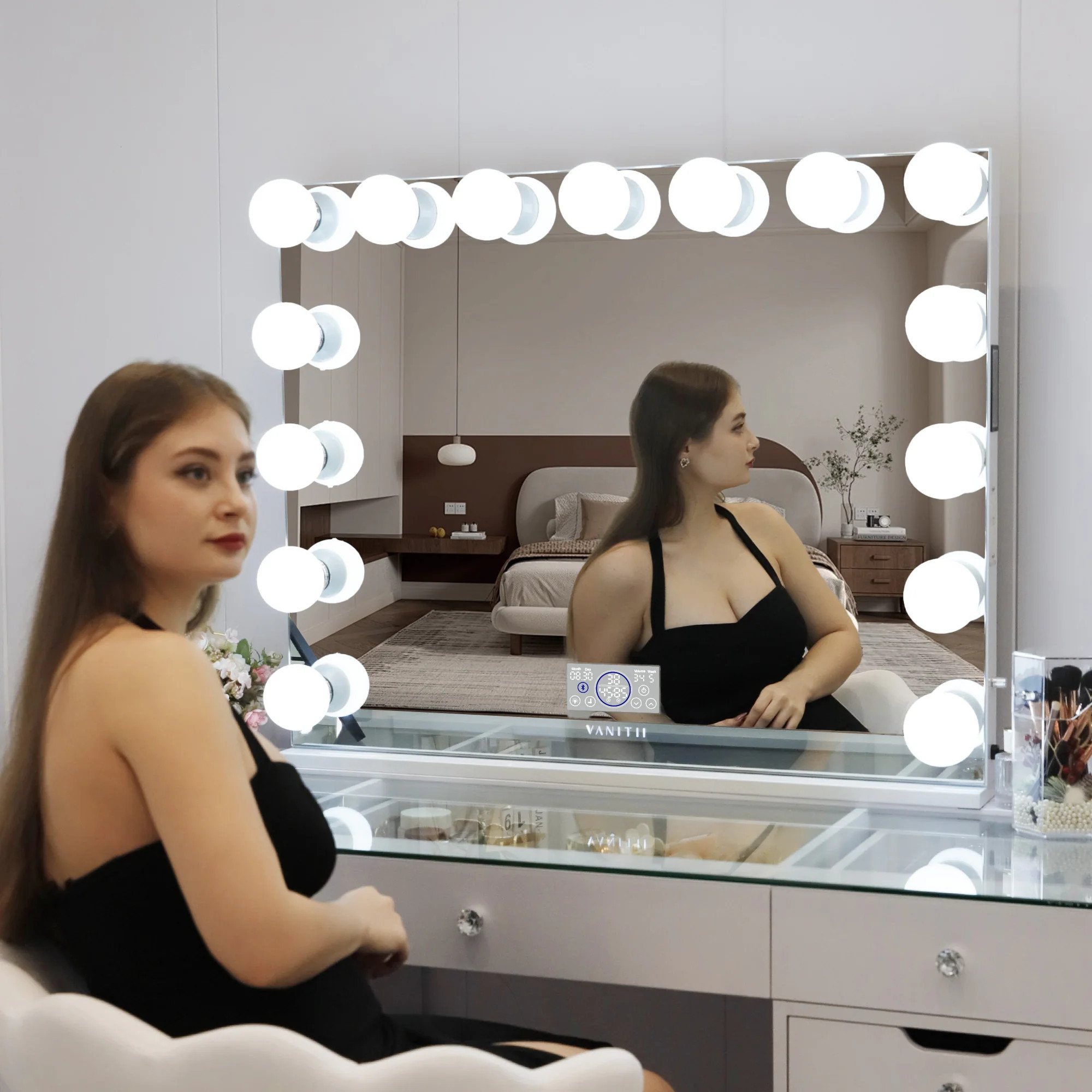 VANITII 13 Storage Drawers With Lights Makeup Vanity Desk RGB Strip With 14/15 LED Bluetooth Mirror Bedroom Dresser | Bed Bath & Beyond