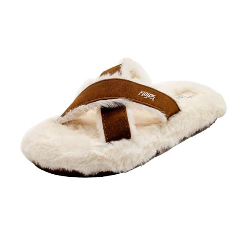 FLOJOS Women's Fuzzy Faux Fur Lined Criss Cross Slide, Tan/Off White, 11 | Amazon (US)