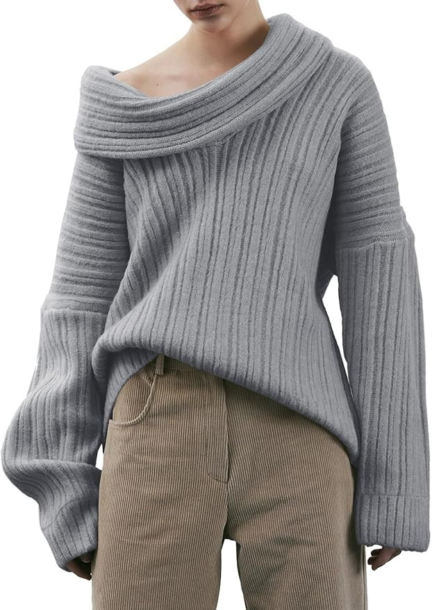 Saodimallsu Womens Off The Shoulder Sweater Top Oversized 2024 Fall Batwing Boat Neck Knit Sexy C... | Amazon (US)