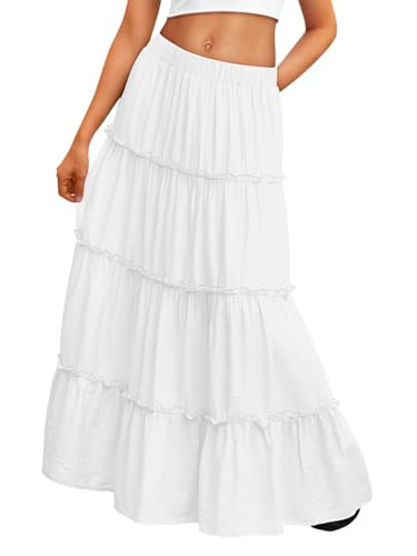 Trendy Queen Beach Vacation Clothes Maxi Skirts for Women Summer Outfits Maxi Skirt 2026 White Dress Longe Flowy Boho Dresses with Pockets XL | Amazon (US)