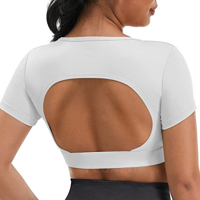YEOREO Vanessa Women Open Back Tee Crop Tops with Removable Pad Workout Backless Gym Shirt Bra Go... | Amazon (US)