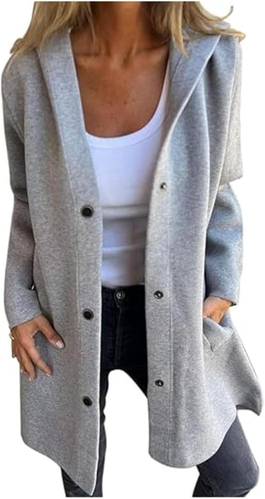 Women's Casual Single Breasted Hooded Jacket,Lapel Up Pea Coat Long Trench Coats, Autumn Winter W... | Amazon (CA)