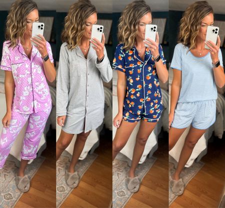 #walmartpartner Walmart pajama sets 
Purple floral/ small
Grey nightgown /medium 
Navy Oranges/small
Striped blue/ medium (would prefer small) @walmartfashion #walmartfashion

#LTKSeasonal #LTKstyletip
