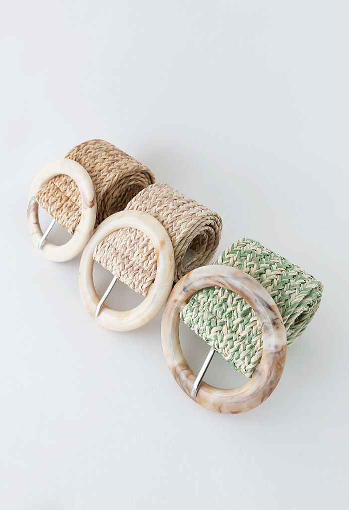 Marble Buckle Woven Raffia Belt | Chicwish
