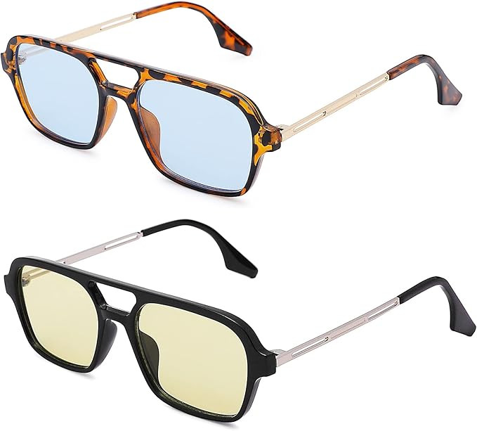 COASION Vintage 70s Flat Aviator Sunglasses for Women Men Square Metal Design UV400 Protection Sh... | Amazon (US)